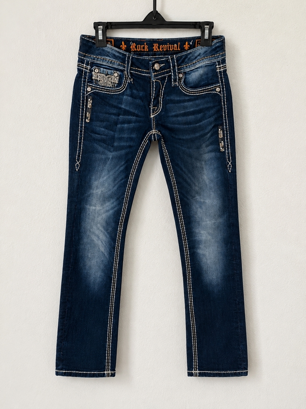 NWOT Rock Revival July Skinny Cuffed Jeans Size 26 Dark Wash Rhinestone